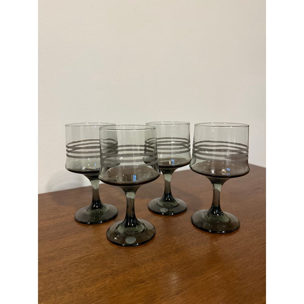 Vintage Libbey Smoke Gray Wine Glasses - set of 4